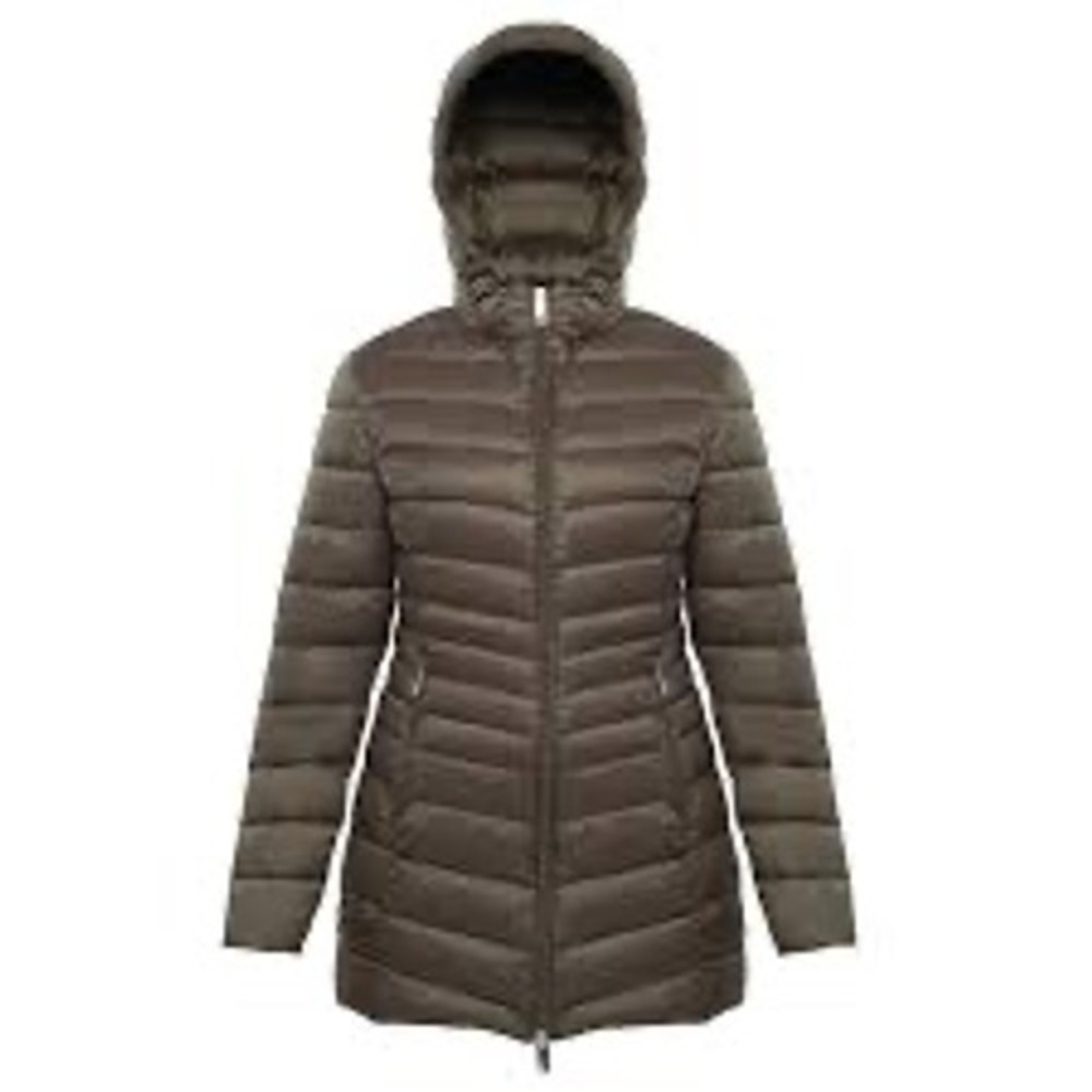 Rokka&Rolla Womens Long Light Puffer Jacket Olive Brown Packable Hooded